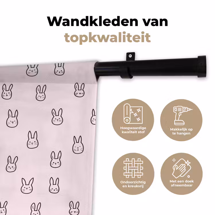 Konijnen - Minimalistisch - Roze Wandkleed katoen klein 269 -sfeer2