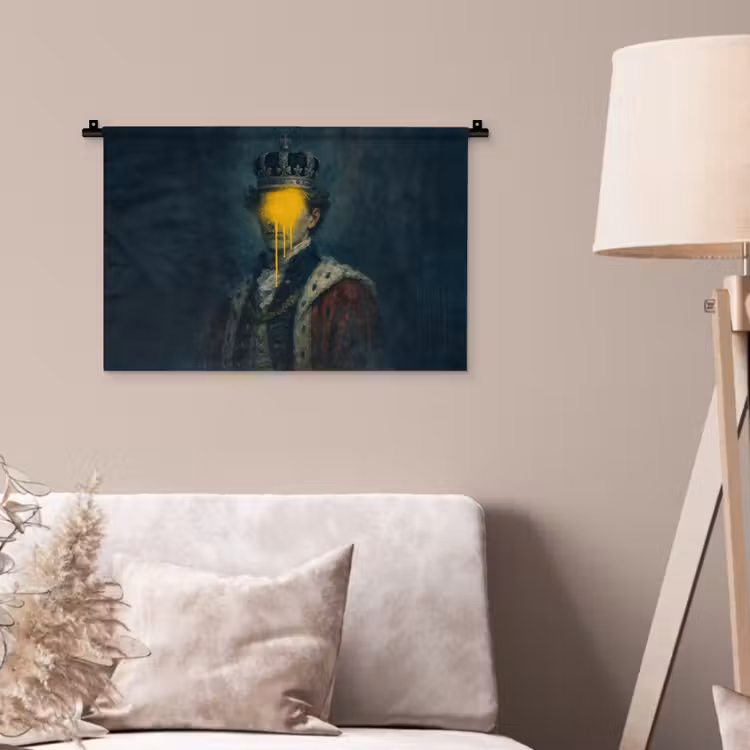 Koning - Portret - Druipende gele verf Wandkleed katoen klein -sfeer4