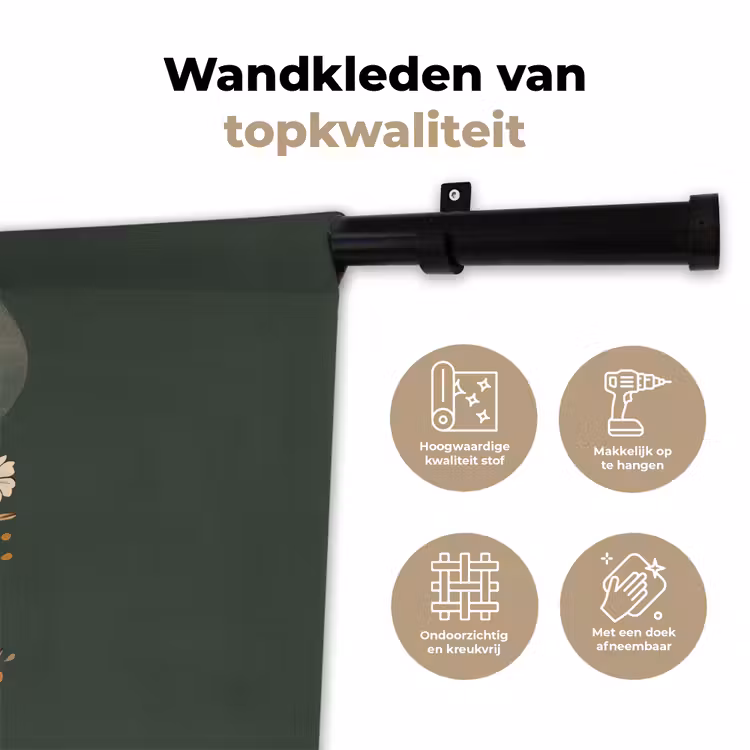 Kop - Bloemen - Groen - Koffie Wandkleed katoen klein -sfeer2