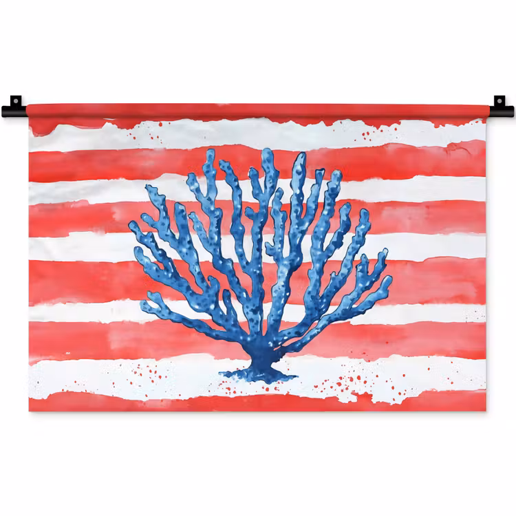 Koraal - Verfstructuur - Rood - Blauw Wandkleed katoen klein -zz3d