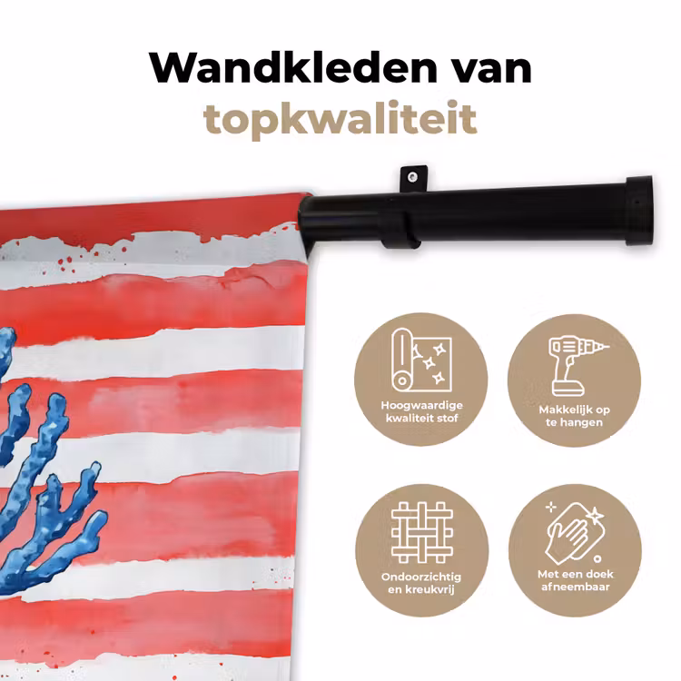 Koraal - Verfstructuur - Rood - Blauw Wandkleed katoen klein -sfeer2
