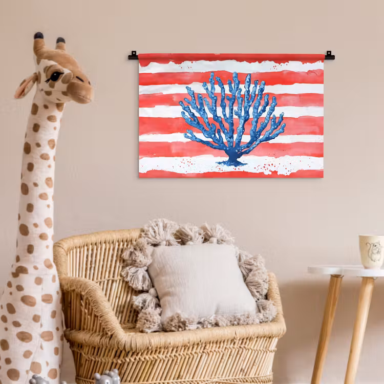 Koraal - Verfstructuur - Rood - Blauw Wandkleed katoen klein -wsfeer5_kind
