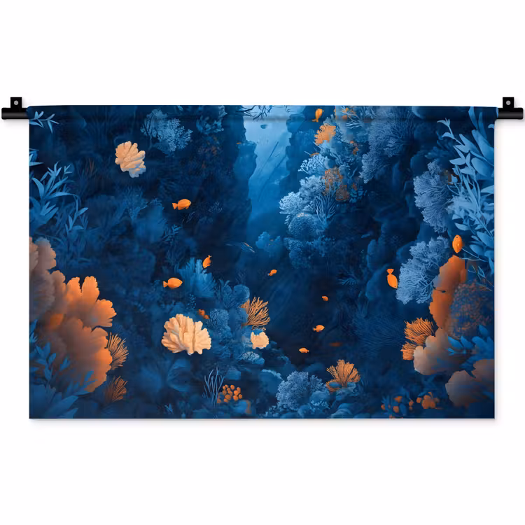 Koraalrif - Vissen - Oceaan - Blauw Wandkleed katoen klein -zz3d