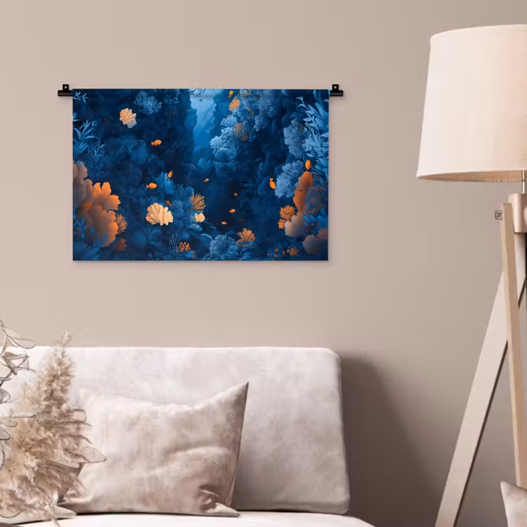 Koraalrif - Vissen - Oceaan - Blauw Wandkleed katoen klein -sfeer4
