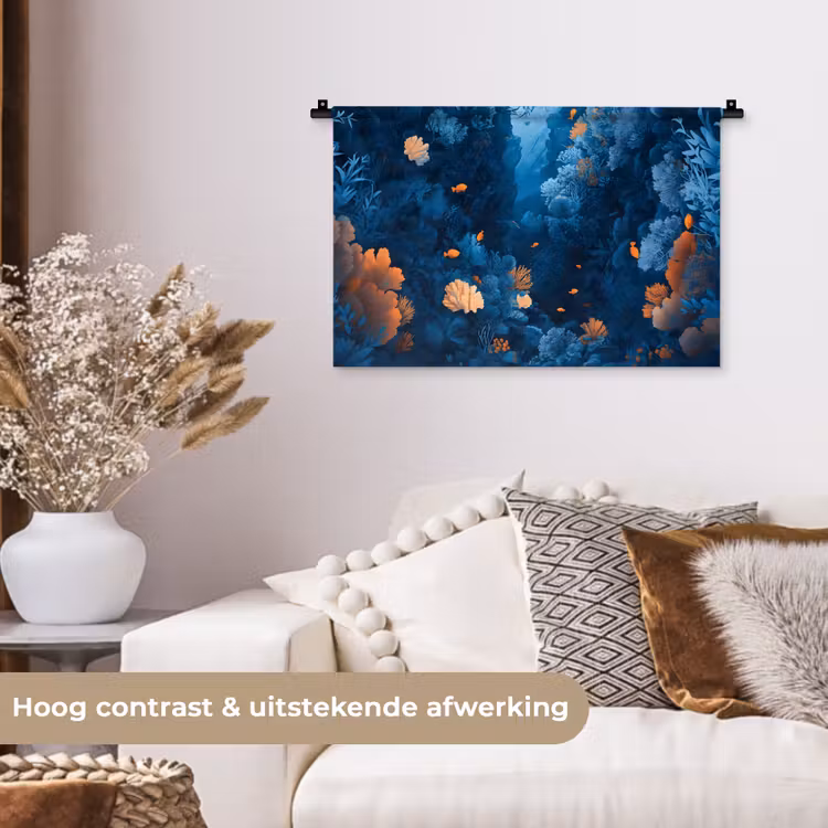 Koraalrif - Vissen - Oceaan - Blauw Wandkleed katoen klein -sfeer1