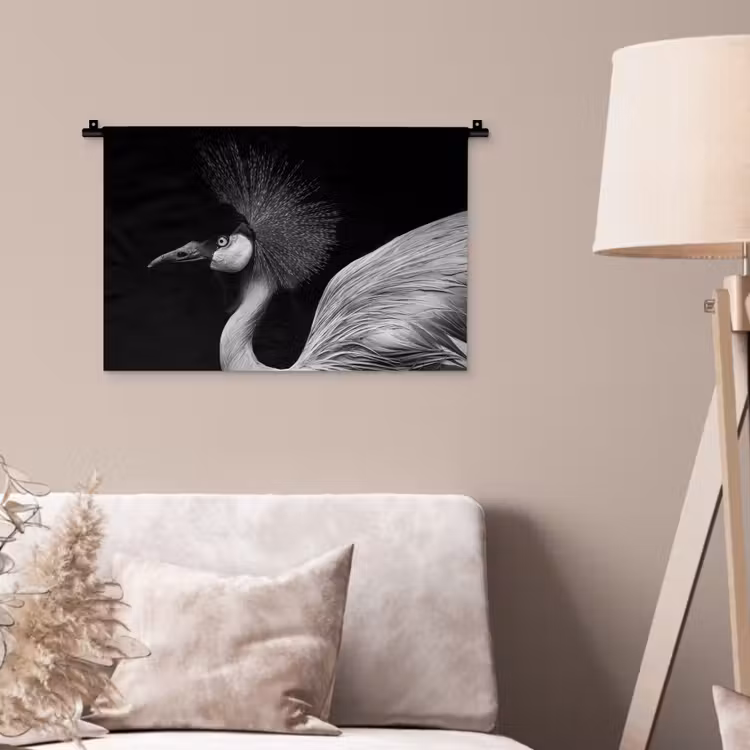 Kraanvogel - Zwart - Wit - Vogel - Dieren Wandkleed katoen klein -sfeer4