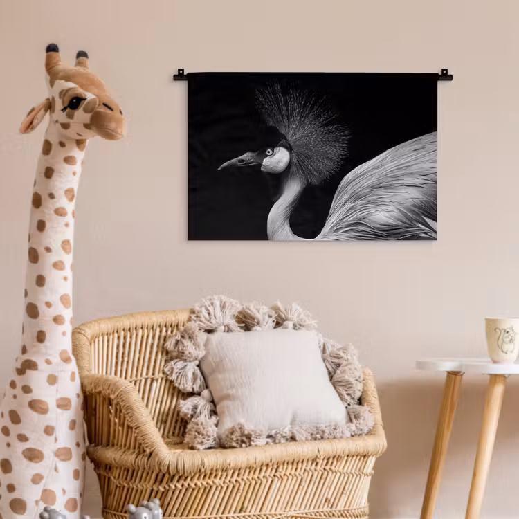 Kraanvogel - Zwart - Wit - Vogel - Dieren Wandkleed katoen klein -wsfeer5_kind