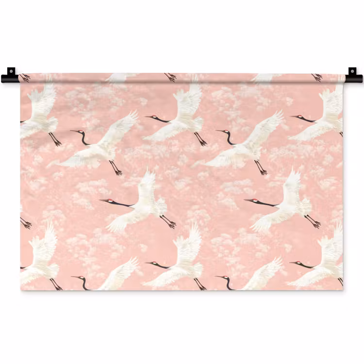 Kraanvogels - Bloesem - Roze Wandkleed katoen klein 269 -zz3d
