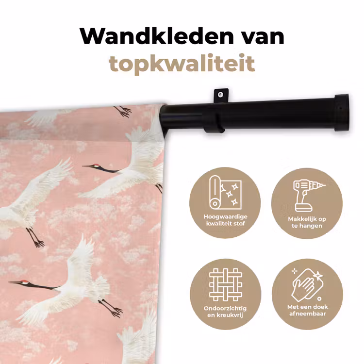 Kraanvogels - Bloesem - Roze Wandkleed katoen klein 269 -sfeer2
