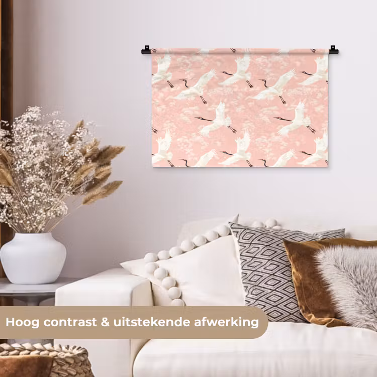 Kraanvogels - Bloesem - Roze Wandkleed katoen klein 269 -sfeer1