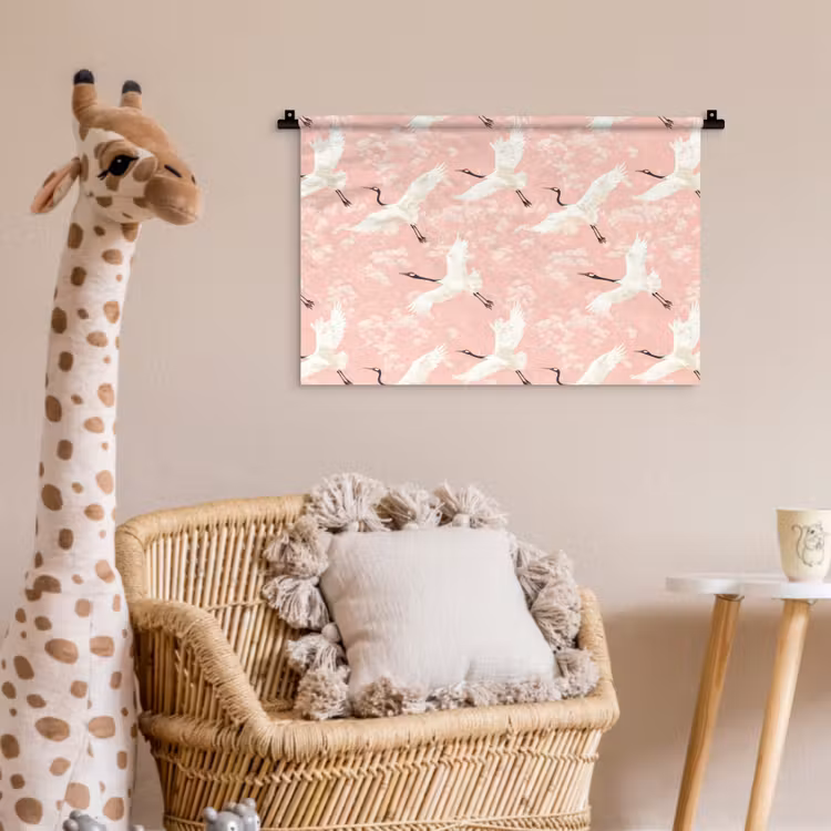 Kraanvogels - Bloesem - Roze Wandkleed katoen klein 269 -wsfeer5_kind