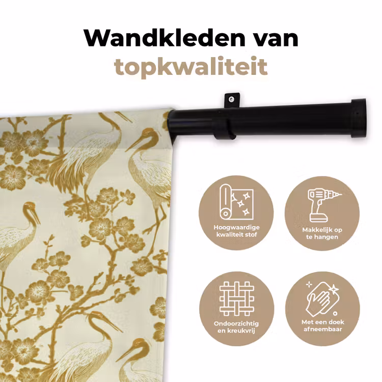 Kraanvogels - Kersenbloesem - Goud Wandkleed katoen klein 269 -sfeer2