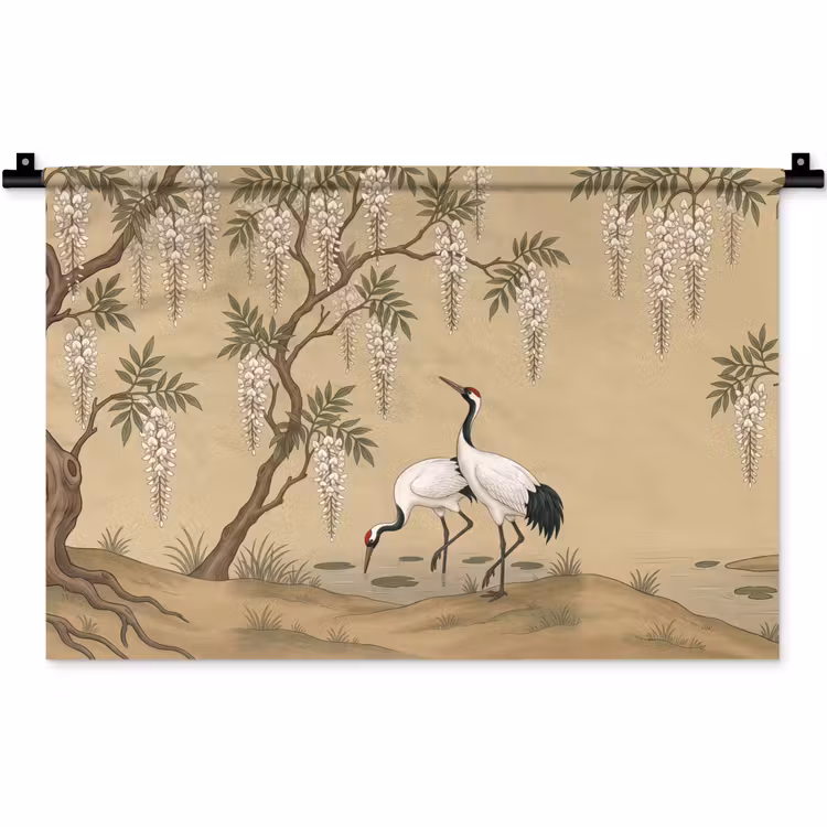 Kraanvogels - Water - Beige Wandkleed katoen klein -zz3d