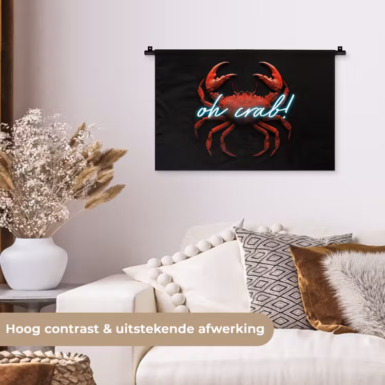 Krab - Rood - Neon - Quote Wandkleed katoen klein -sfeer1
