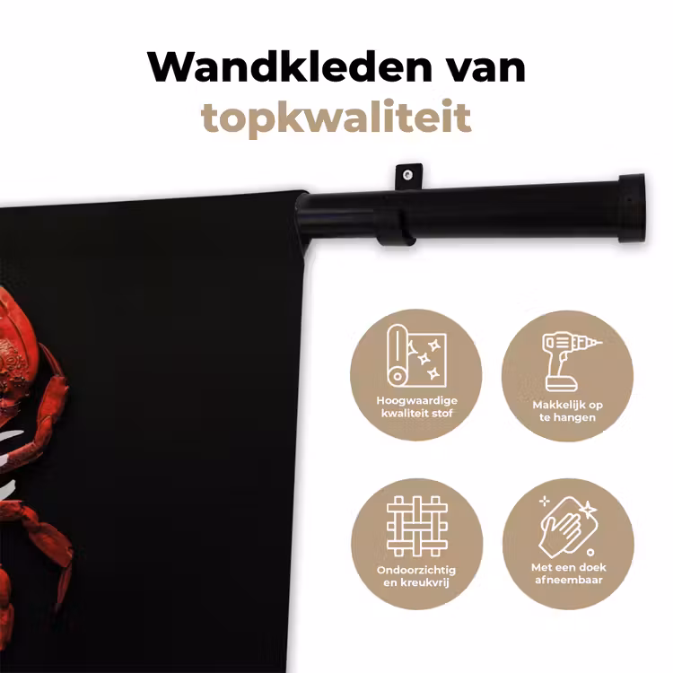 Krab - Rood - Tekst - Zwart Wandkleed katoen klein -sfeer2