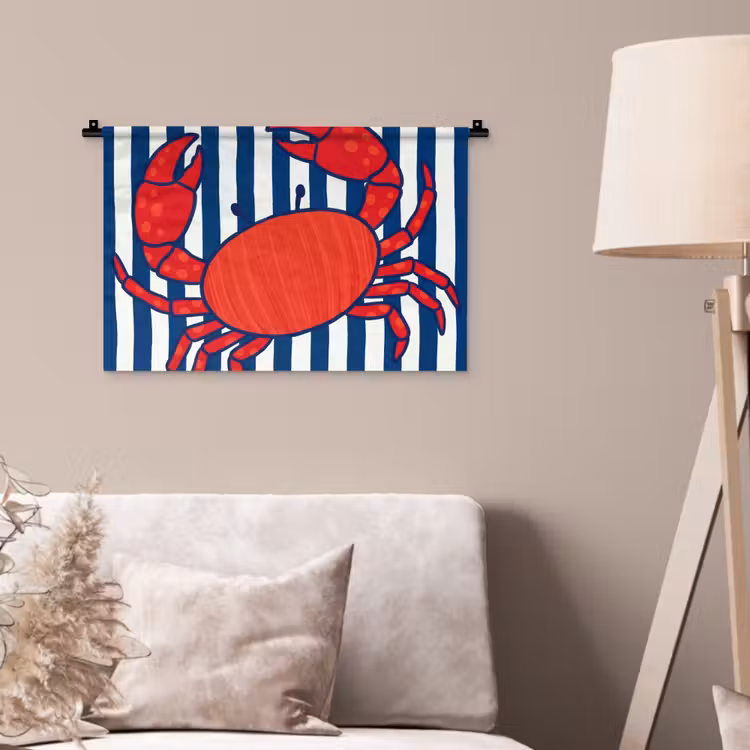 Krab - Strepen - Zeeleven - Illustratie - Rood Wandkleed katoen klein -sfeer4