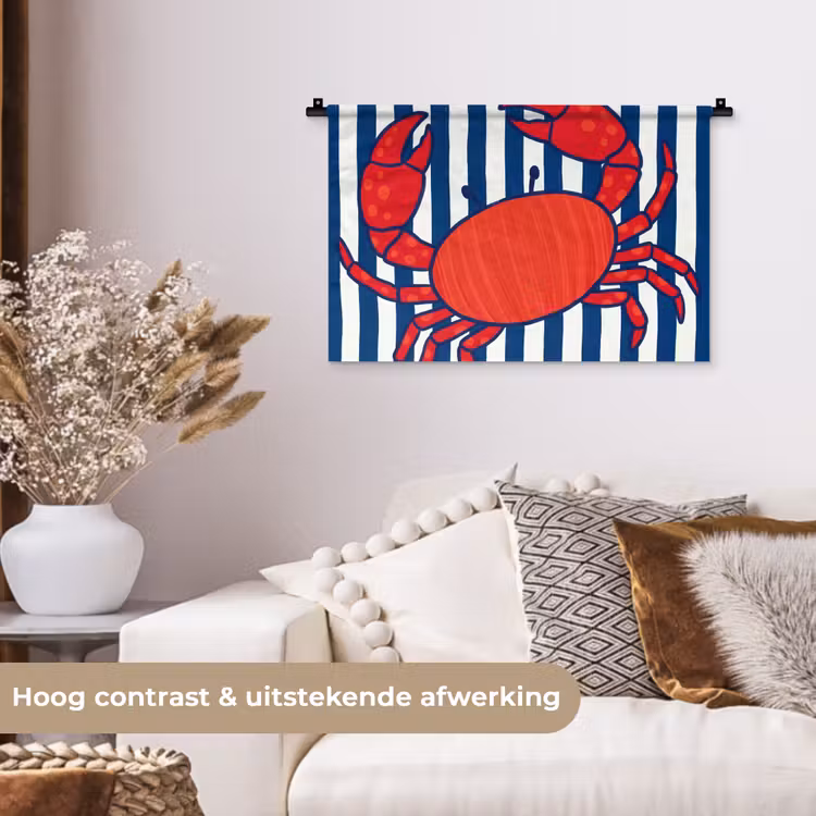 Krab - Strepen - Zeeleven - Illustratie - Rood Wandkleed katoen klein -sfeer1