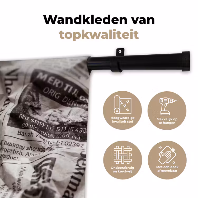 Krant - Gekreukeld - Textuur - Vintage - Zwart-wit Wandkleed katoen klein -sfeer2