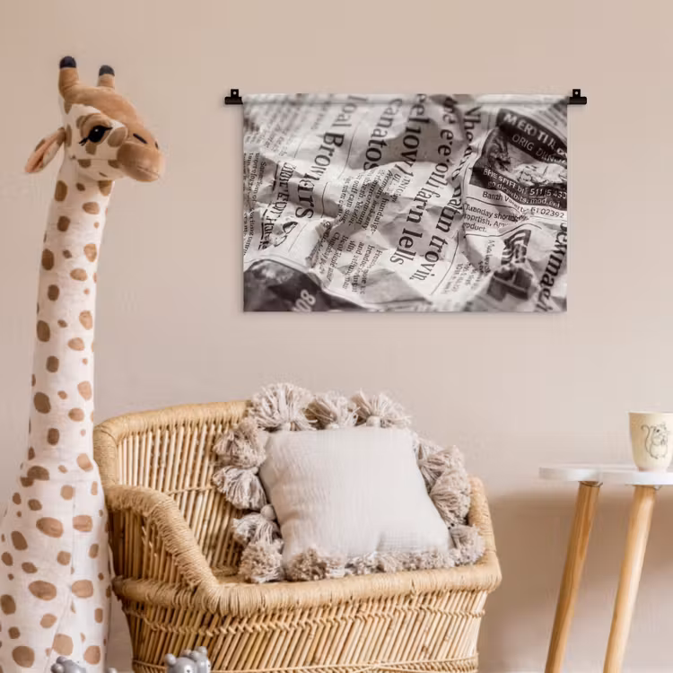 Krant - Gekreukeld - Textuur - Vintage - Zwart-wit Wandkleed katoen klein -wsfeer5_kind