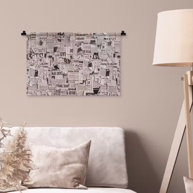 Krant - Gescheurd - Textuur - Abstract - Zwart-wit Wandkleed katoen klein -sfeer4