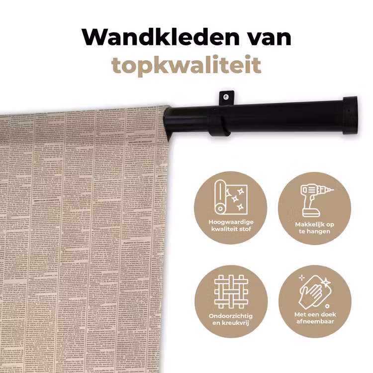 Krant - Nieuws - Historisch - Vintage - Beige Wandkleed katoen klein -sfeer2