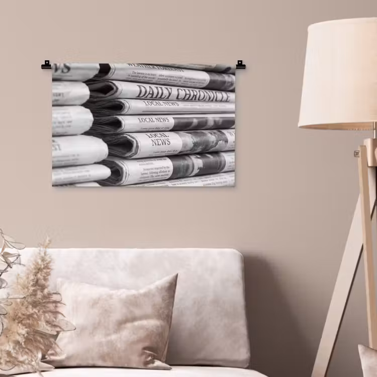 Krant - Stapel - Nieuws - Zwart-wit - Media Wandkleed katoen klein -sfeer4