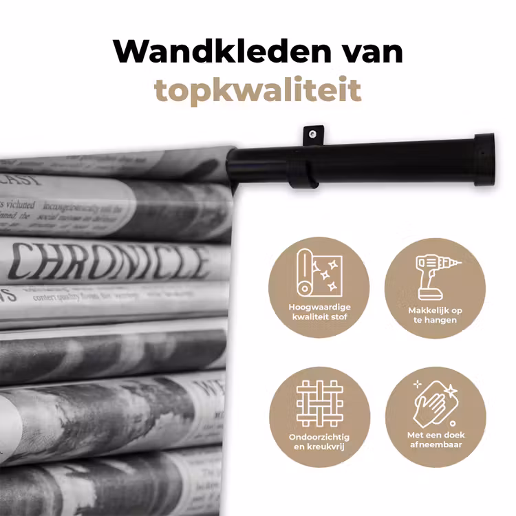 Krant - Stapel - Nieuws - Zwart-wit - Media Wandkleed katoen klein -sfeer2