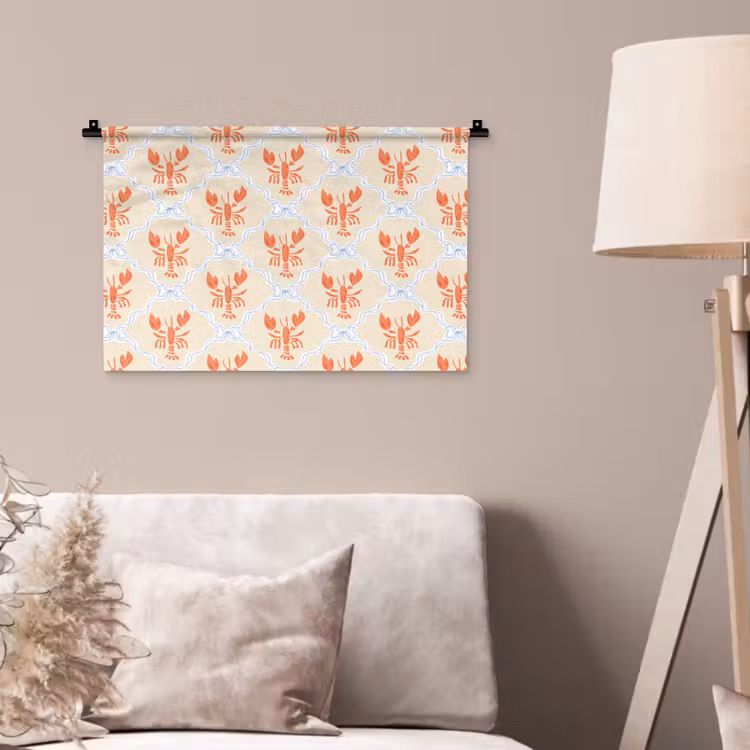 Zee - Kreeft - Blauw - Geel - Oranje Wandkleed katoen klein 269 -sfeer4