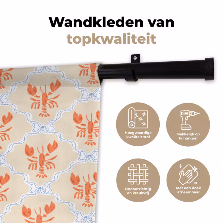 Zee - Kreeft - Blauw - Geel - Oranje Wandkleed katoen klein 269 -sfeer2