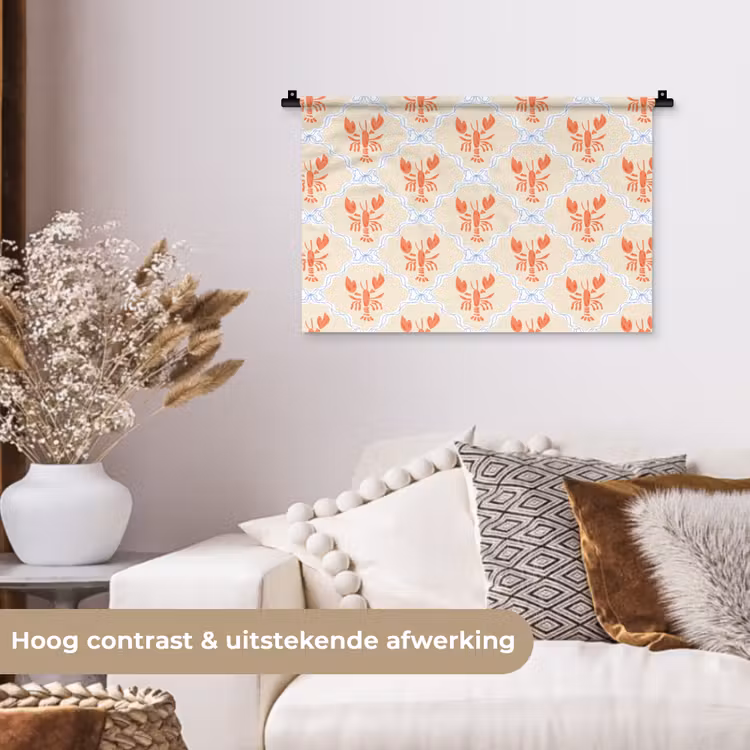 Zee - Kreeft - Blauw - Geel - Oranje Wandkleed katoen klein 269 -sfeer1
