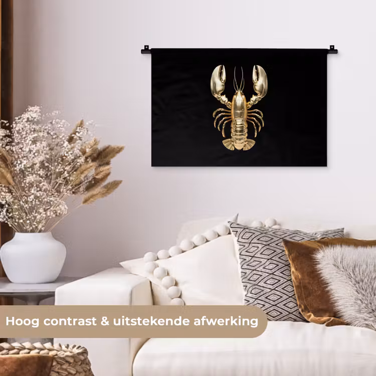Kreeft - Goud - Textuur - Zwart Wandkleed katoen klein -sfeer1