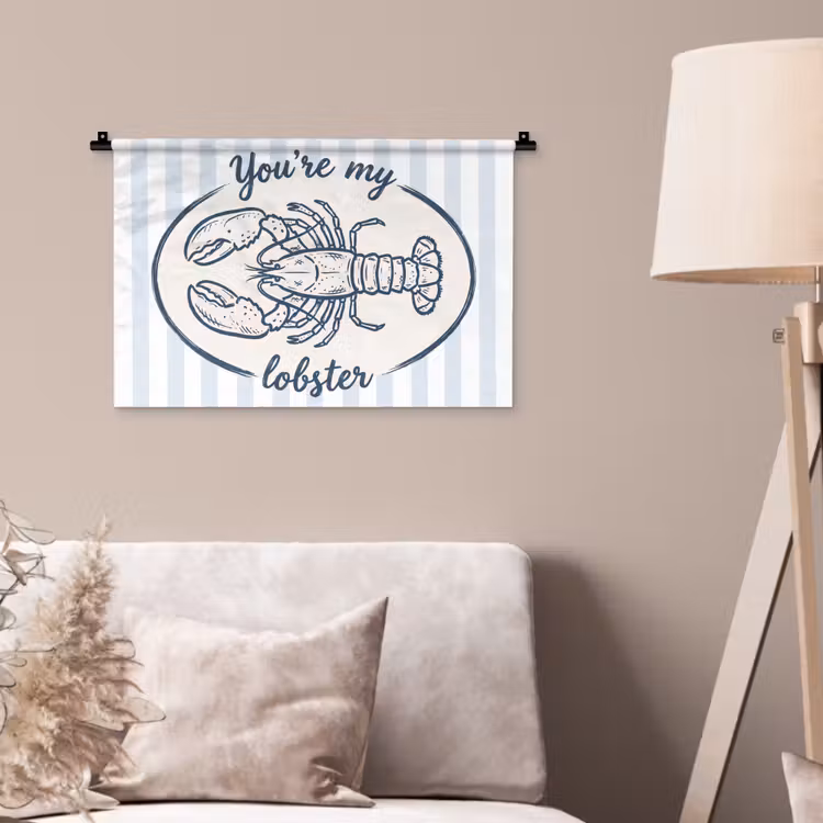 Kreeft - Illustratie - Liefde - Blauw - Decoratie Wandkleed katoen klein -sfeer4