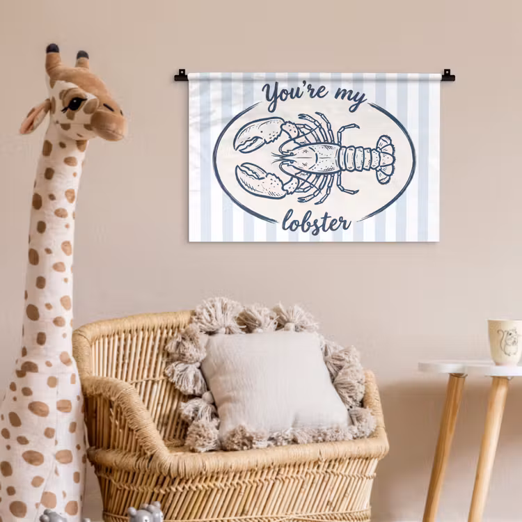 Kreeft - Illustratie - Liefde - Blauw - Decoratie Wandkleed katoen klein -wsfeer5_kind
