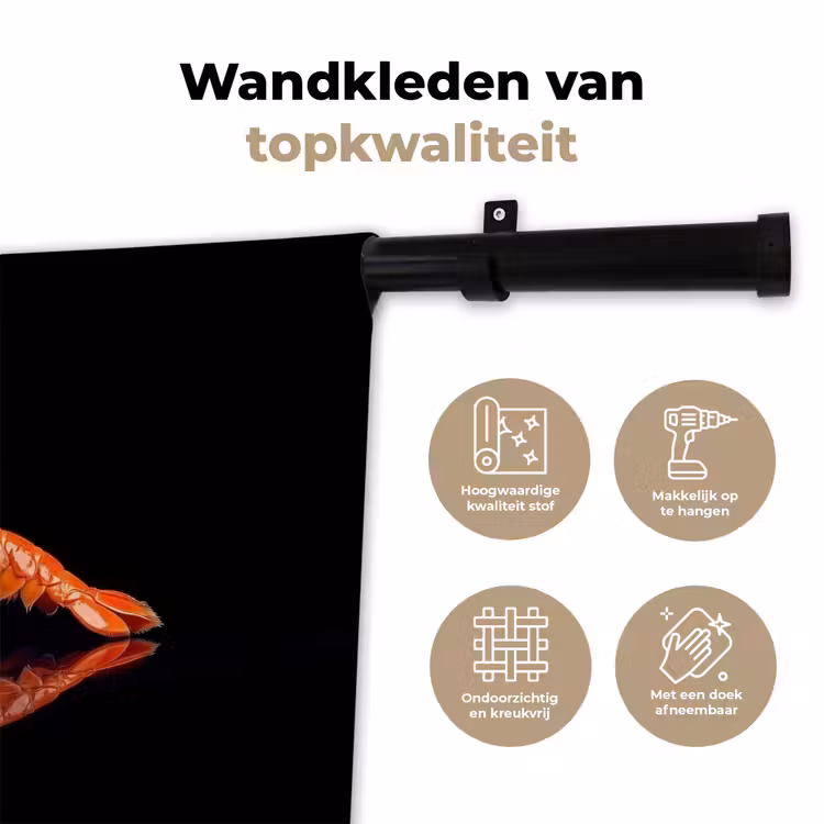 Kreeft - Oranje - Zwart - Opvallend Wandkleed katoen klein -sfeer2