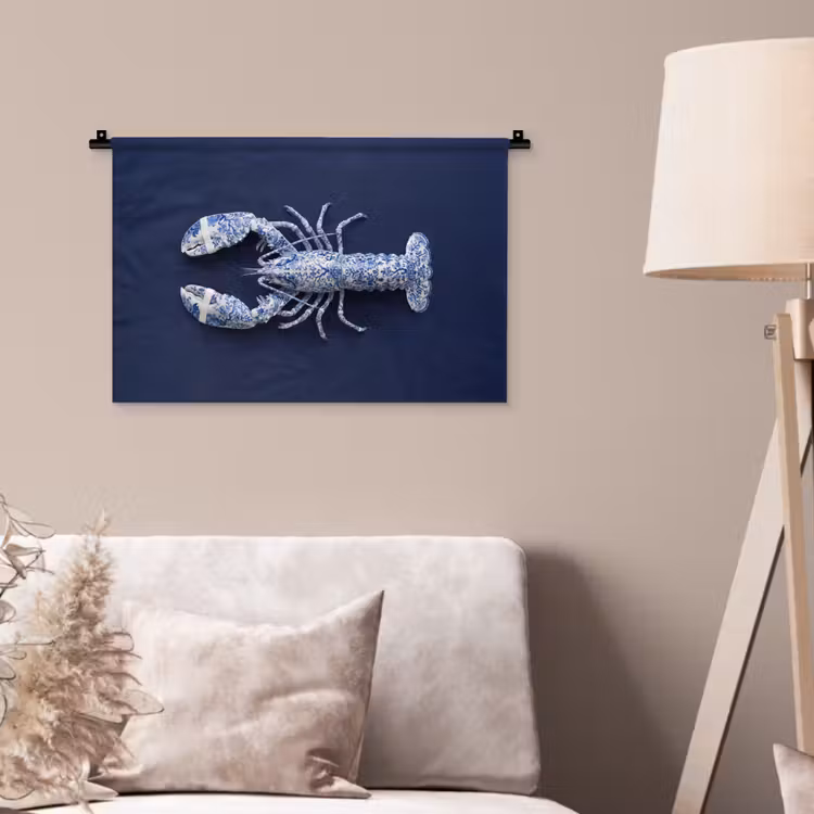 Kreeft - Porselein - Delfts - Blauw Wandkleed katoen klein -sfeer4