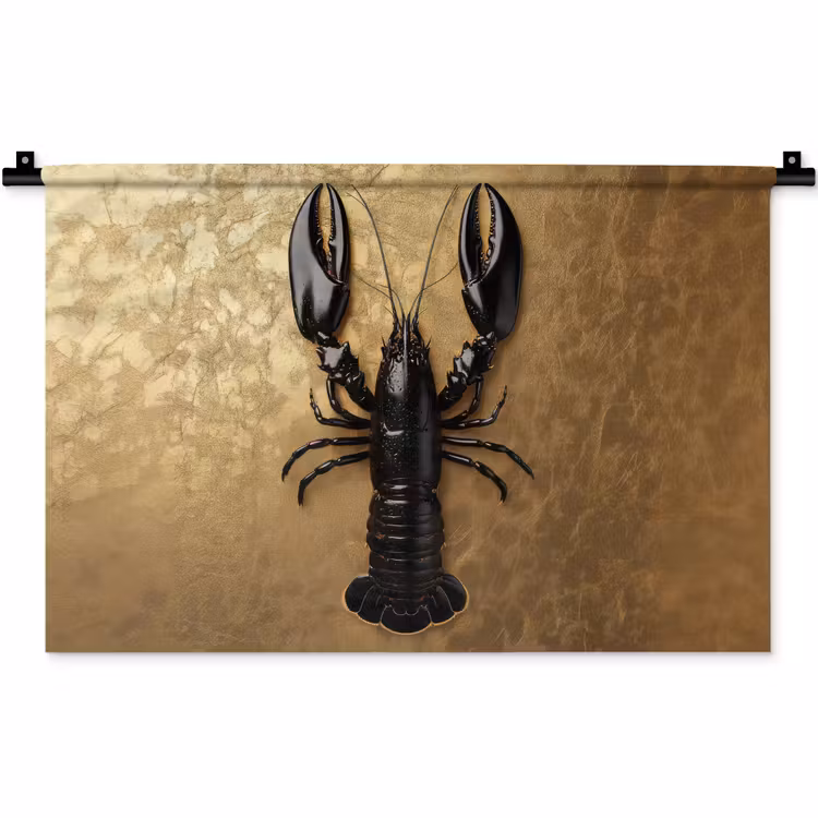 Kreeft - Zwart - Goud - Luxe Wandkleed katoen klein -zz3d