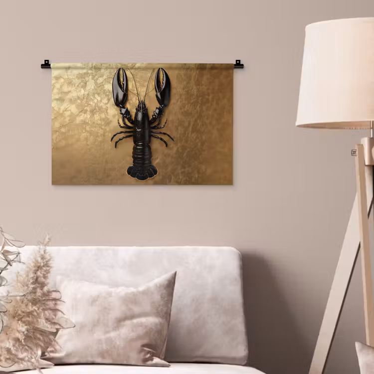 Kreeft - Zwart - Goud - Luxe Wandkleed katoen klein -sfeer4