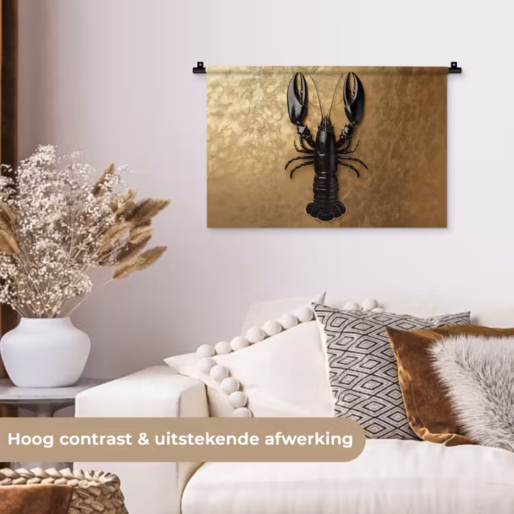 Kreeft - Zwart - Goud - Luxe Wandkleed katoen klein -sfeer1