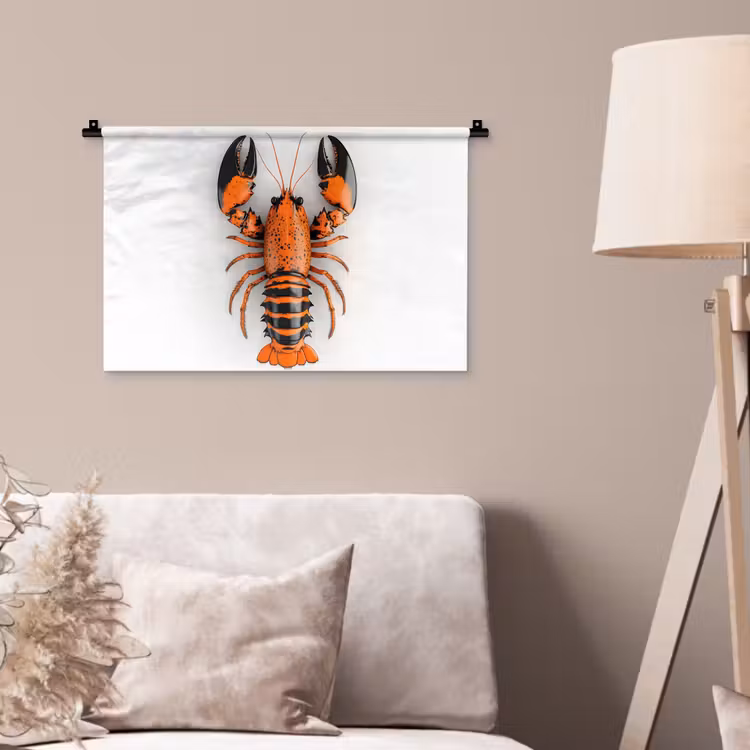 Kreeft - Zwart - Oranje - Wit - Uniek Wandkleed katoen klein -sfeer4