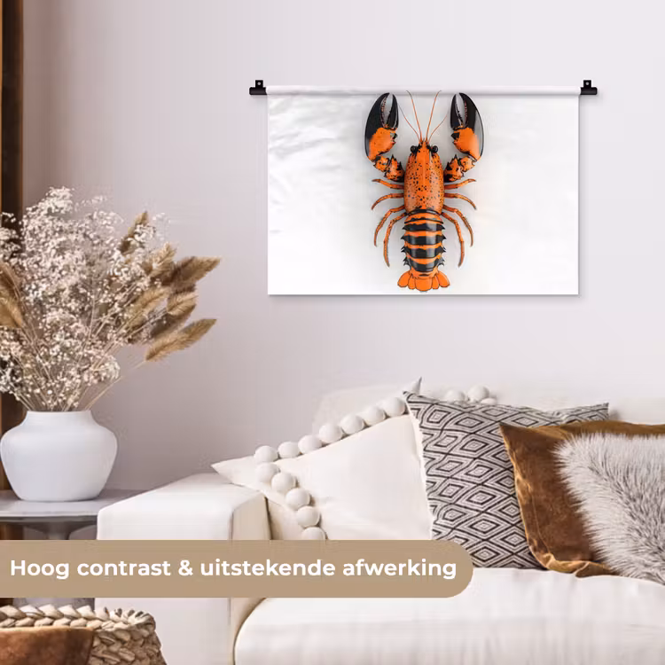 Kreeft - Zwart - Oranje - Wit - Uniek Wandkleed katoen klein -sfeer1