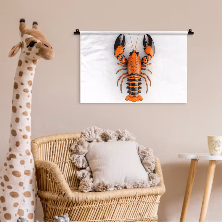 Kreeft - Zwart - Oranje - Wit - Uniek Wandkleed katoen klein -wsfeer5_kind