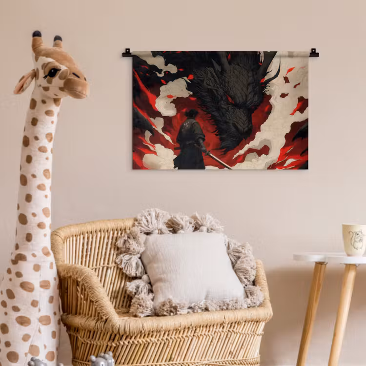 Krijger - Draak - Zwart - Rood - Rook Wandkleed katoen klein -wsfeer5_kind