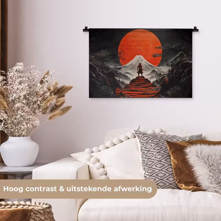 Krijger - Rode trappen - Zon - Berg Wandkleed katoen klein -sfeer1