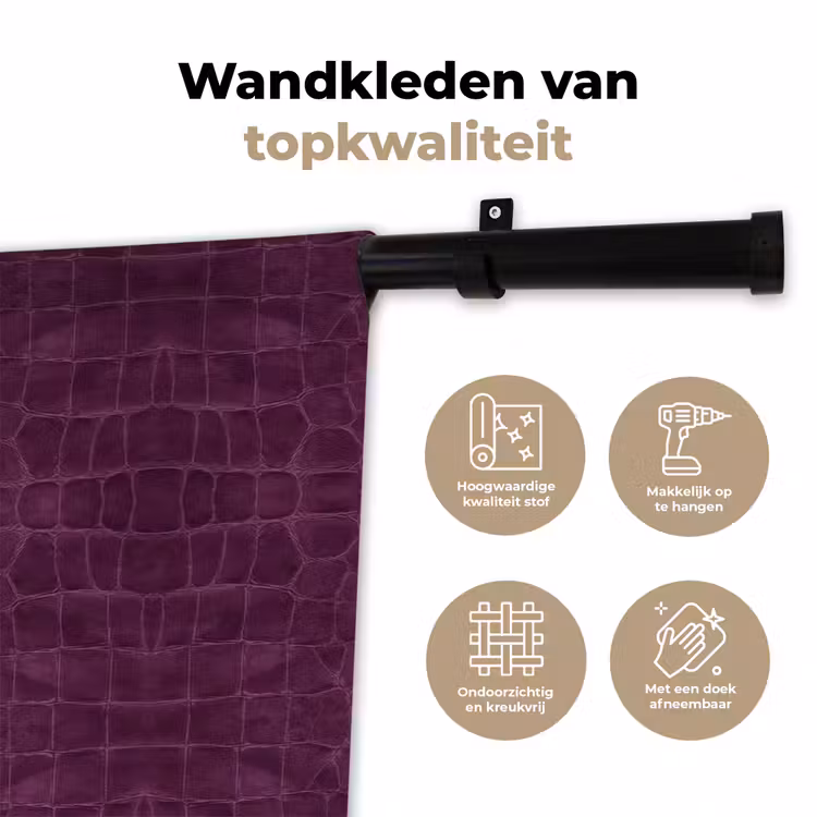 Krokodil - Leer - Aubergine - Paars Wandkleed katoen klein 269 -sfeer2