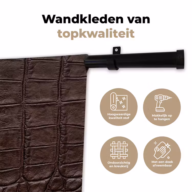 Krokodil - Leer - Bruin Wandkleed katoen klein -sfeer2