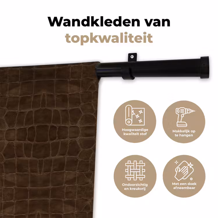 Krokodil - Leer - Donkerbruin Wandkleed katoen klein 269 -sfeer2