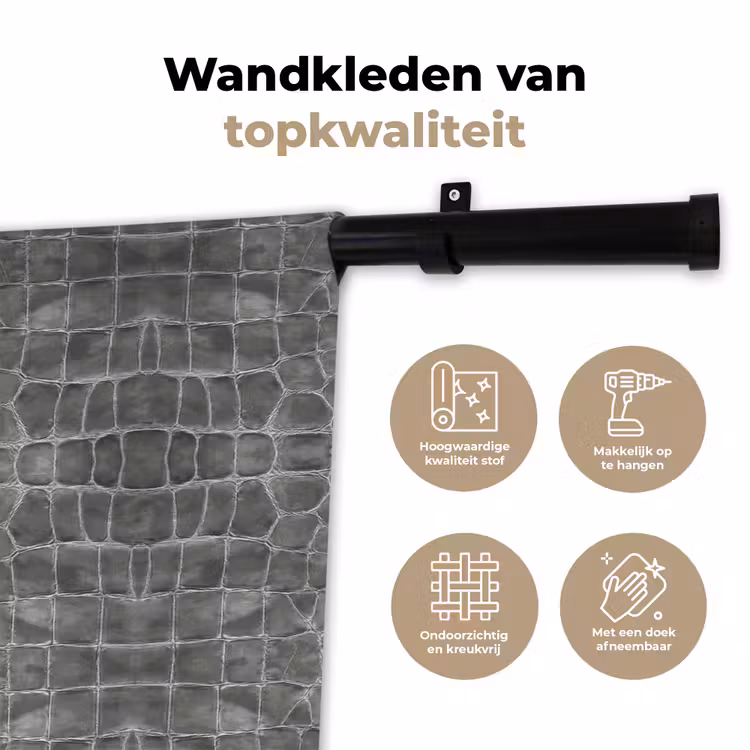 Krokodil - Leer - Grijs Wandkleed katoen klein 269 -sfeer2