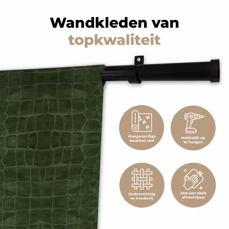 Krokodil - Leer - Groen Wandkleed katoen klein 269 -sfeer2