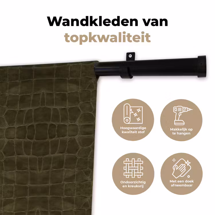 Krokodil - Leer - Groen - Bruin Wandkleed katoen klein 269 -sfeer2