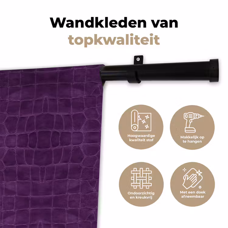 Krokodil - Leer - Paars Wandkleed katoen klein 269 -sfeer2